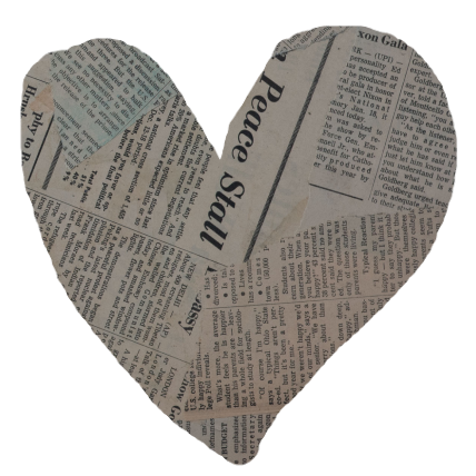 newspaper textured heart drawing